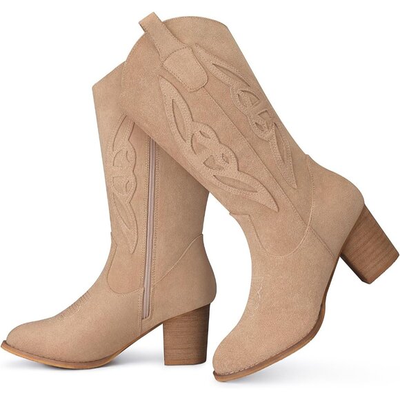 🆕Women 1828-apricot Suede leather Embroidered Country Heel Pointed Toe Booties - Picture 8 of 8
